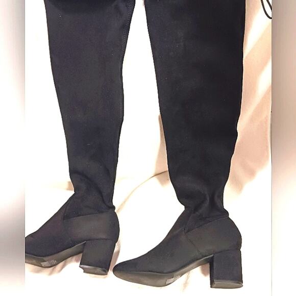 EXPRESS Over the Knee Boots Sz 8 BLOCK 3" Heels BLACK Vegan Faux Suede Tall NWOT - Picture 15 of 16